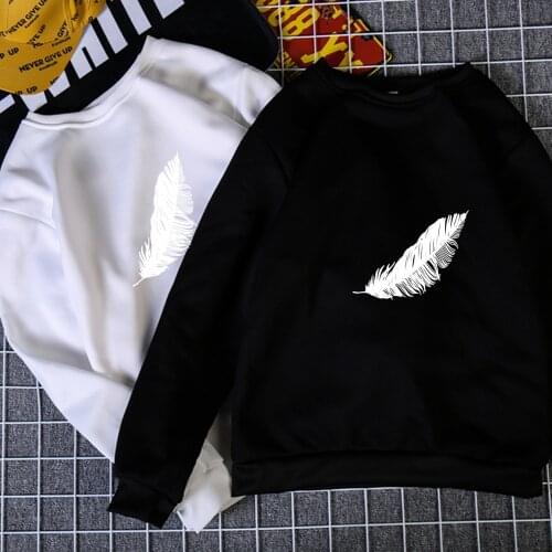 2020 Women casual Harajuku fashion hoodies feather print loose o-neck Long sleeve elastic stretched Spring Autumn home hooded