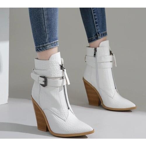 2020 New Gold Snake Print Ankle Boots for Women Wedge High Heels Boots Woman Runway Design Chunky Heels Botas Mujer Western Boot