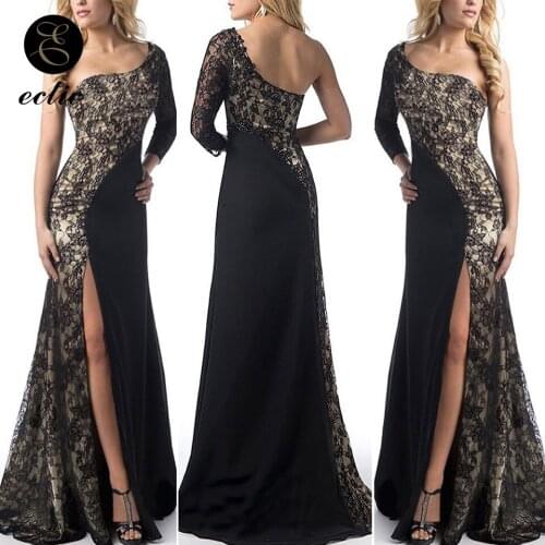 Prom Elegant Long Dresses For Wedding Party For Woman Sukienka One Shoulder Dress High Split Lace Mesh Dress Robe Femme Ete 2021