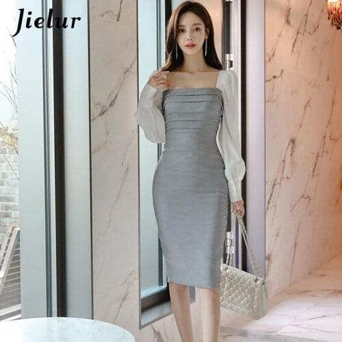 Jielur Women Dress 2021 New Autumn Robe Femme long Sleeve Slim Skinny Sexy Dress Chic High Waist Vestidos S-XL Sukienki