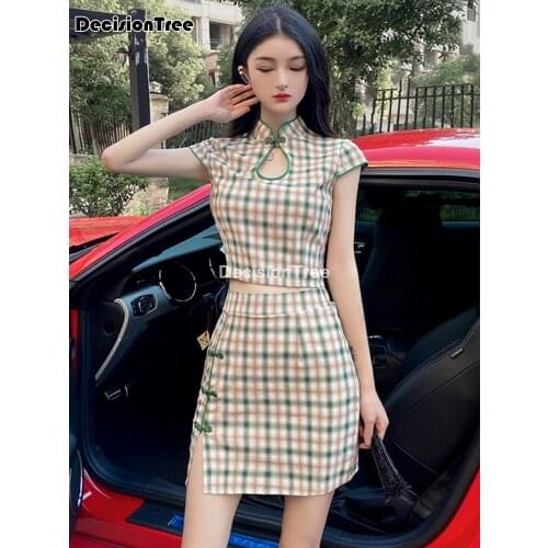 2021 chinese dress sexy chinese style dress women evening party qipao top+skirt set chinese traditional cheongsam qipao dress