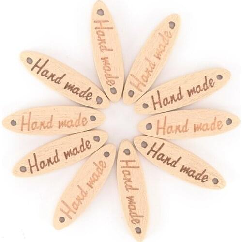 10Pcs 2 Holes Connectors 28x8mm Random Mixed Painting Sewing Wood Buttons With "Hand made" Scrapbooking