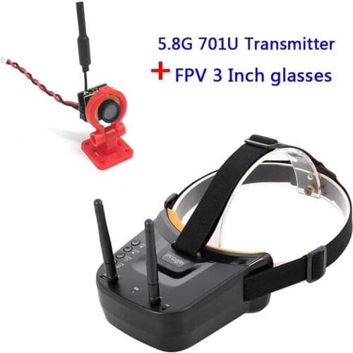 5.8G 40CH Dual Antennas FPV Glasses and EWRF 5.8G 25mW 7081U Transmitter FPV Camera with Lens Seat for Racing Drone