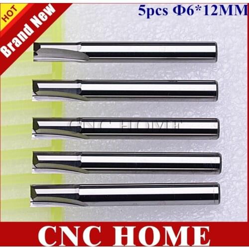 5pcs 6mm * 12mm Straight Slot Bit Wood Cutter CNC Solid Carbide Two Straight Flute Bits CNC Router Bits Foam Milling Cutters