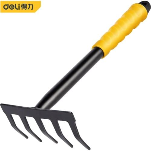Deli Garden Five Tooth Harrow Practical Spade Shovel Gardening Tool Harrow Rake Plant Maintenance Wooden Handle Garden Tool
