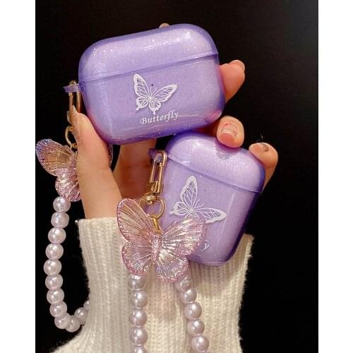 Cute 3D Butterfly Protective Case for Airpods 2 1 Cover Clear Bling Soft TPU Earphone funda for Airpod Pro 3 cases with Keyring