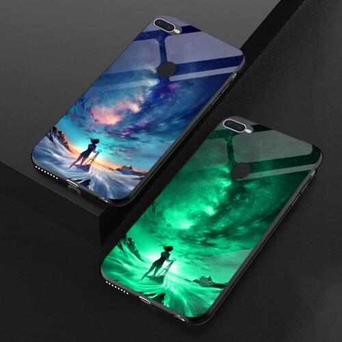 Luminous Glass Glow Case For OPPO F5 F7 Youth Luxury Shine Starry Sky Silicone Back Cover For OPPO F9 Pro F11 F15