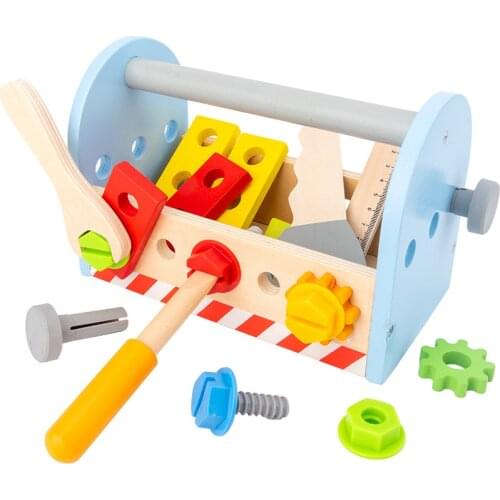 Wooden Toolbox Pretend Play Set Montessori Children Toy For Boys Nut Disassembly Screw Assembly Simulation Repair Carpenter Tool