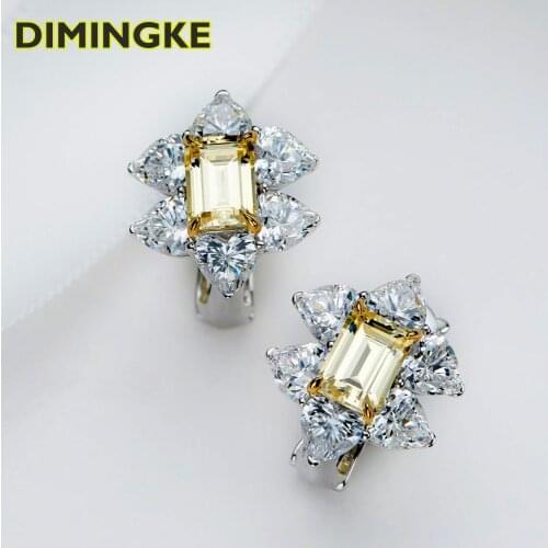 DIMINGKE 1CT Yellow Diamond Super Flash Bee Earrings S925 Sterling Silver 18K Gold Jewelry Wedding Party Birthday Woman Gift