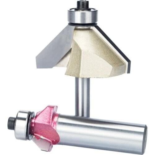 HUHAO 1pcs 1/4" 1/2" Shank Chamfer Cutter Router Bits for Wood 45 Deg Trimming with Bearing CNC Bit Woodworking Tools Endmill