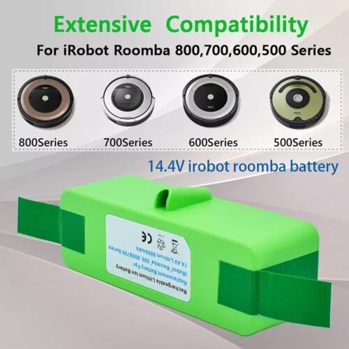 IRobot Roomba Rechargeable Lithium Battery, 14.4V 4800mAh/6800mAh/9800mAh 500, 600, 700, 800, 560, 620, 650, 700, 770 series
