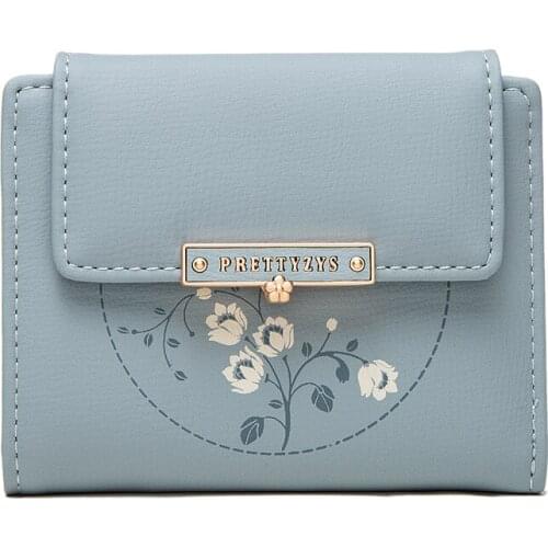 New PU Leather Short Women Wallet Many Department Ladies Small Clutch Floral Coin Card Holders Purse Female Wallets Cartera