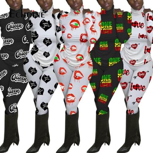 Echoine Costume high collar Printed Long Sleeve Shirt Plaid Long Pants Casual Pajamas Women Home Service Suit Two-piece Set