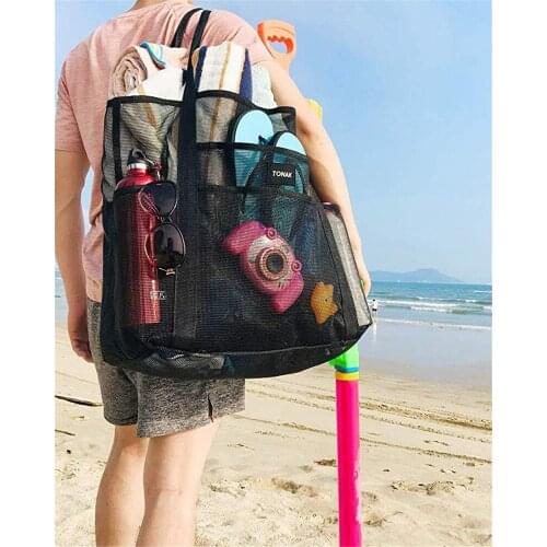Summer Beach Bag Protable Mesh Bag Kids Beach Toys Clothes Towel Bag Baby Toy Storage Sundries Bags 8 Pocket Net Bag