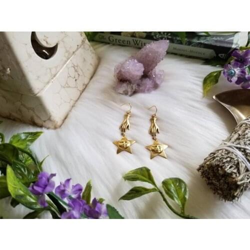 Magic Earrings,Celestial, Saturn and Star, Hand Earrings,whimsical Earrings