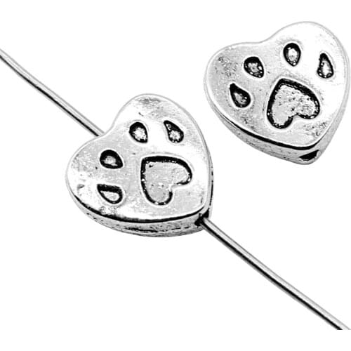 Malzahar 20 Pieces Paw Print Heart Spacer Beads Jewelry Findings Components Handmade Gifts Crafts