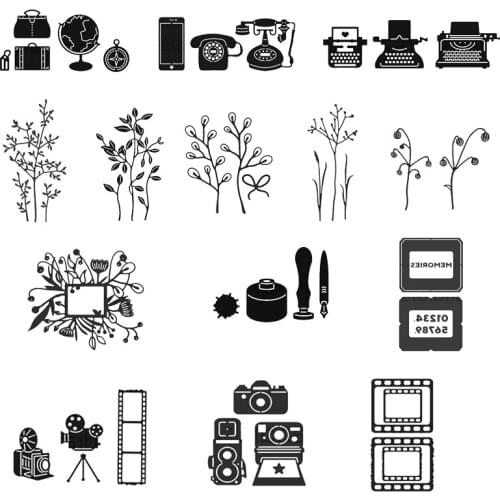 Mmao Crafts Metal Steel Cutting Dies Branch camera film typewriter Stencil For DIY Scrapbooking Paper/photo Cards Embossing Dies