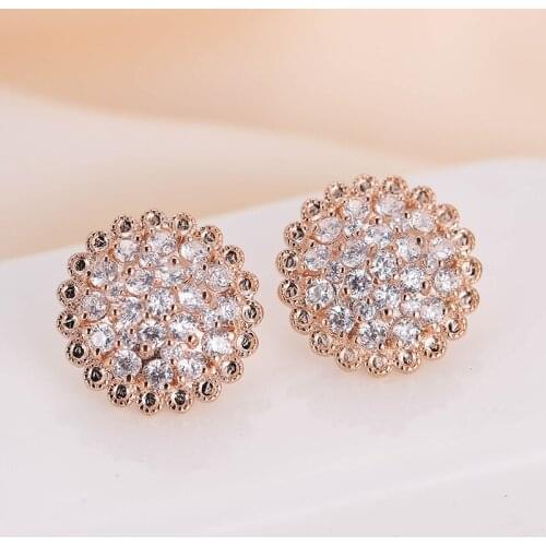 DE176 Fashion Exquisite Elegant 4A Zircon Geometry Circle Flower Ear Stud GIRLS Gift Party WOMENS Jewelry Earrings 2021