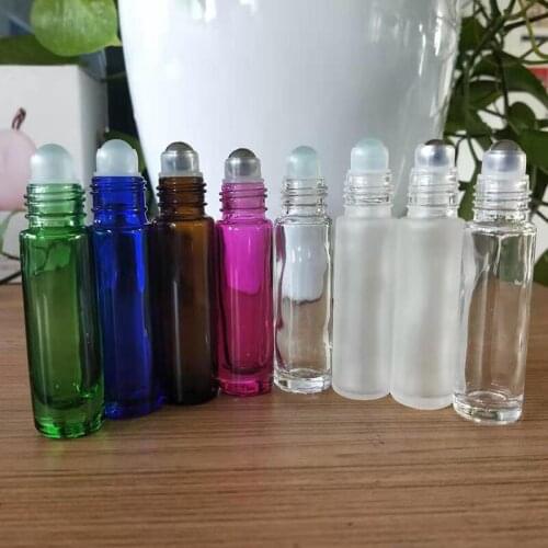 MUB 5pcs/lot 10ml Travel Refillable Glass Roller Ball Bottle Empty Cosmetic Container Steel Roll-on Bottle for Essential Oil