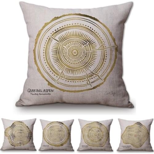 Gold Tree Ring Section Decoration Pillows for Home Golden Color Print Cotton Linen Outdoor Cushion Cover Sofa Throw Pillow Cases
