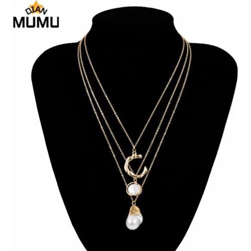 2021New Fashion Multi Layered Simulated Pearl Choker Necklace Collar Statement Letter C Pendant Necklace Women Jewelry Gifts