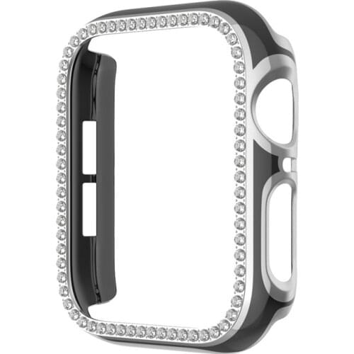 2021 New Arrival Luxury Diamond Inlaid Electroplated Two Color PC Protector cover for apple watch series 6/5/4/3/2/SE