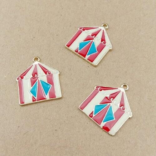 New Arrival 50pcs/Lot Cute Colorful Tent Yurt Horse Shape Jewelry Charms Gold Tone Plated Oil Drop DIY Bracelet Necklace Pendant