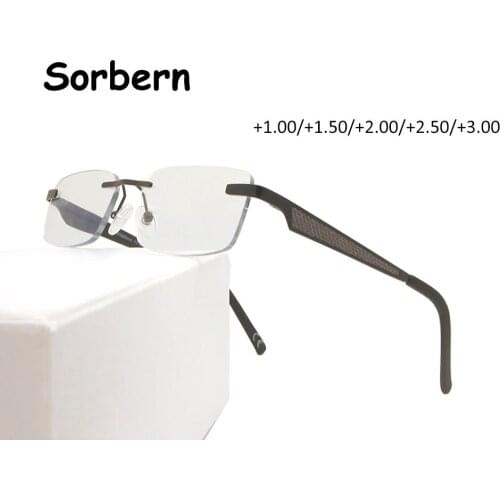 Alloy Rimless Reading Glasses Men Anti Blue Rays Blocking Filter Presbyopia Diopters Glasses Computer Reader 100 150 200 250 300