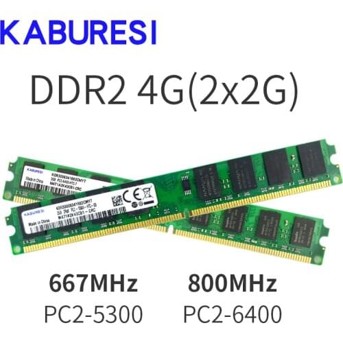 Kaburesi DDR2 2GB 800MHz PC2-6400 4GB(2Gx2) Memory Ram Memoria for Desktop PC Computer (Compatible with 667mhz 533mhz) 1.8V