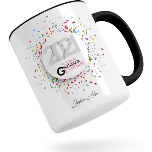 Personalized 2021 I Bring Happiness Black Mug Bardak-1