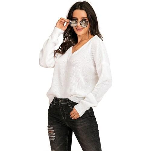 Pullover V-neck sweater women loose and lazy autumn and winter wear womens bottoming sweater