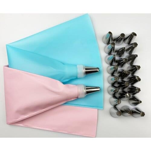 26 PCS/Set Silicone Pastry Bag Tips Kitchen DIY Icing Piping Cream Reusable Pastry Bags +24 Nozzles Set Cake Decorating Tools