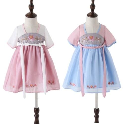 Baby Girls Fairy Dress Ancient Traditional Chinese Hanfu Dress Kids Spring Pink Hanfu Qipao Tang Suit For Children SL1040