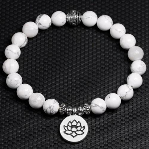 High Quality White Howlite Natural Stone Bracelet Homme Femme Charms 8MM Men Strand Beads Yoga Bracelets Women
