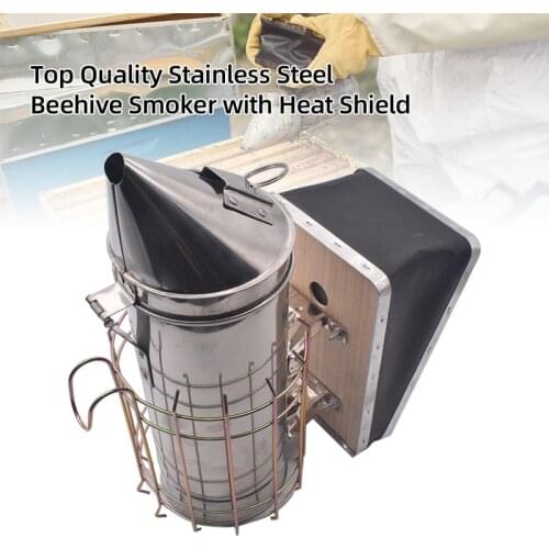 Hight Quality Stainless Steel Beehive Smoker with Heat Shield Protection and Mounting Hook Beekeeping Tools Bee Smoker
