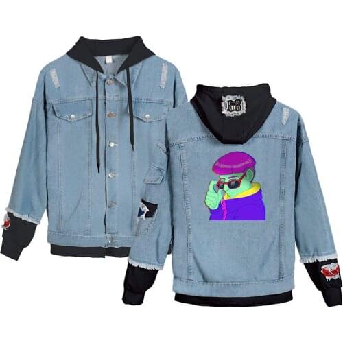 Rapper Oliver Tree Hooded Denim Jacket Women Men Fashion Single Breasted Pocket Plus Size Vintage Streetwear Jeans Coat Female