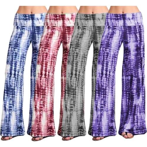 Woman Casual Yoga Print Flare Trousers Mid Waisted Wide Leg Yoga Pants Comfort Sports Hips High Waist Thread Palazzo Pants#40