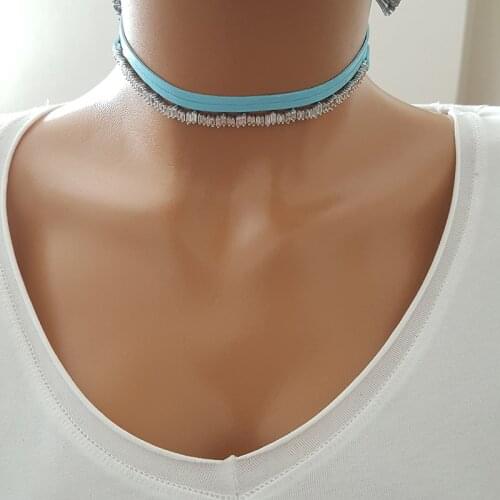Sky Leather Choker Women Necklace 925 Sterling Silver Necklace Made in TURKEY