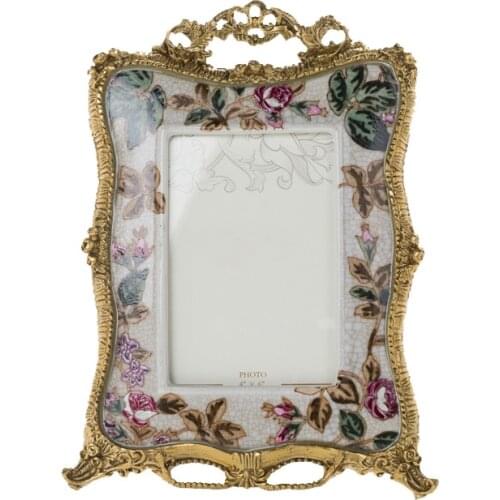 Zq Ceramic Inlaid Copper Photo Frame Decoration European American Style High-End Luxury Living Room Study Home Ornament