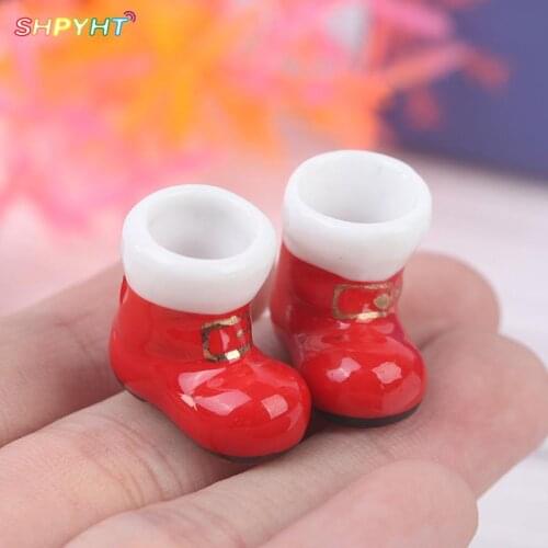 1pair Pocket Ceramic Red Boots, Shoes, Mini Decoration, 1/6 1/12 Dollhouse DIY Toys, Christmas Presents For Children