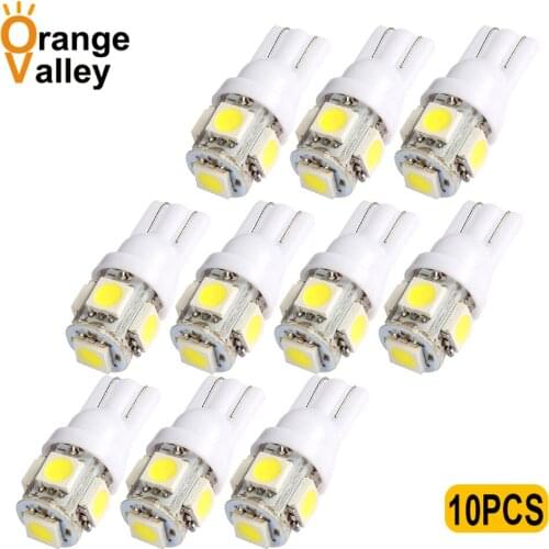 10Pcs T10 5 SMD 5050 W5W 194 501 LED Car Auto Marker Interior Lights Wedge Door Instrument Side Bulb Lamp DC 12V 24V