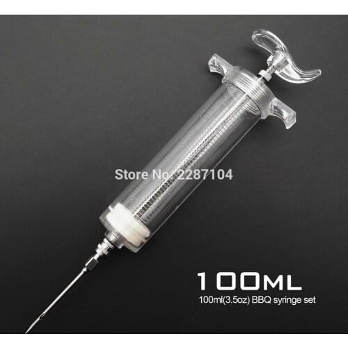 100ml 3.5oz BBQ Meat Grill Marinade Seasoning Injector Turkey Chicken Sauce Syringe with Stainless steel Needle Large Capacity