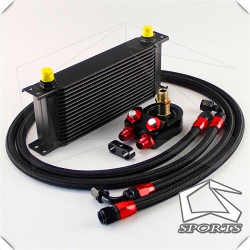 16 Row AN8 Engine Oil Cooler + 3/4*16 & M20 Filter Adapter hose Kit