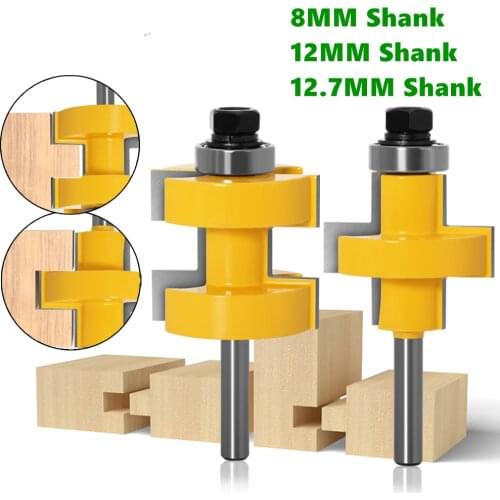 2pcs 8mm or12mm Shank high quality Large Tongue & Groove Joint Assembly Router Bit Wood Cutting Tool Set 42mm Stock