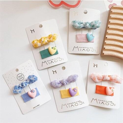 2Pcs/Set Children Cute Cartoon Printed Fabric Bow Ornament Hair Clip Girls Lovely Barrettes Heart Hairpins Kids Hair Accessories