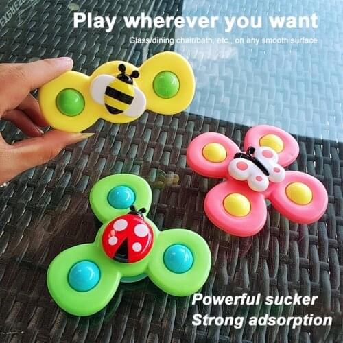 3Pcs Gyro Three-color Insect Sucker Spinner Rattle For Kids Table Dinner Soothe Water Bath Toys For Baby Toddlers