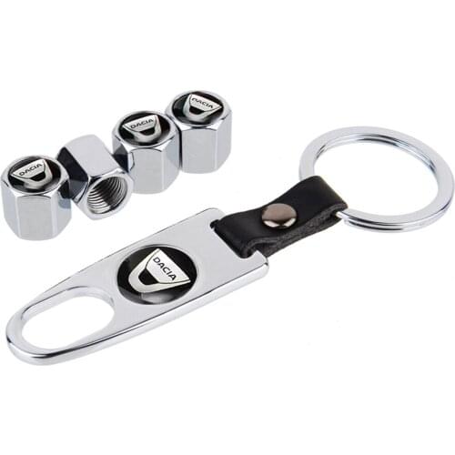For DACIA Duster Logan 2 MCV Sand Lodgy Auto Accessories Stainless Steel Wheel Tire Valve Stems Caps With Keychain Car Air Caps