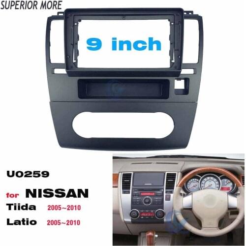 2 Din 9 Inch Car Radio Plastic Fascia Plane Frame for NISSAN Tiida Latio Auto AC 2005 Installation DVD GPS Mp5 ABS Dash Kit