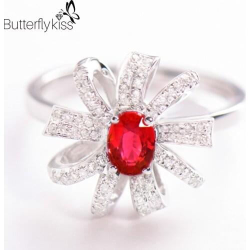 BK Natural Ruby Gemstone Rings 4.7g Genuine Gold 585 18k White Gold Wedding Engagement Anniversary Luxury Fine Jewelry For Women