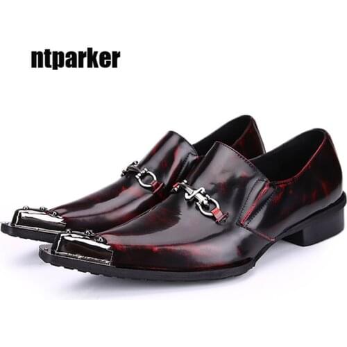 Ntparker Pointed Toe Mans Wedding Shoes Formal Dress Leather Shoes Wine Red zapatos de hombre, Big Sizes EU38-46